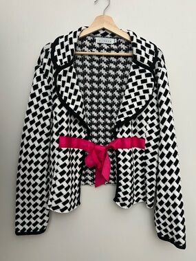Willow Open Front Knit Cardigan with Pink Bow Detail